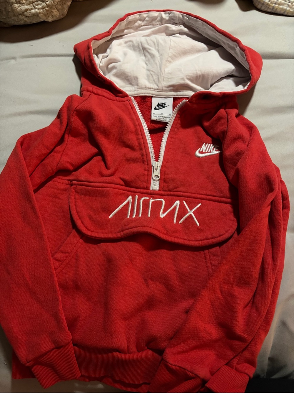 Nike Kids Red Air Max Half-Zip Hoodie with White Lining